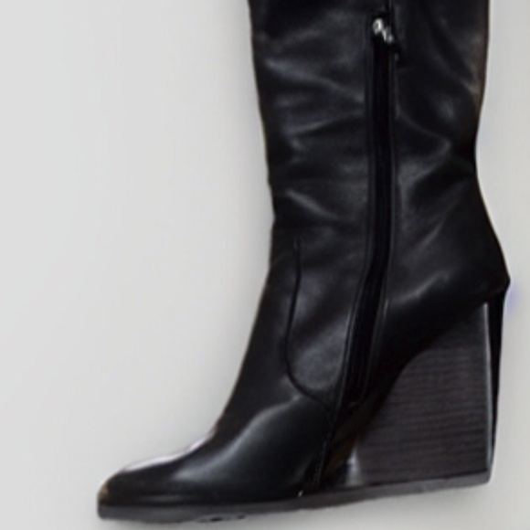 COACH Della Tall Black Boots Knee High Wedge Heel Womens Size 6B w/ 4" Heel - Picture 10 of 15